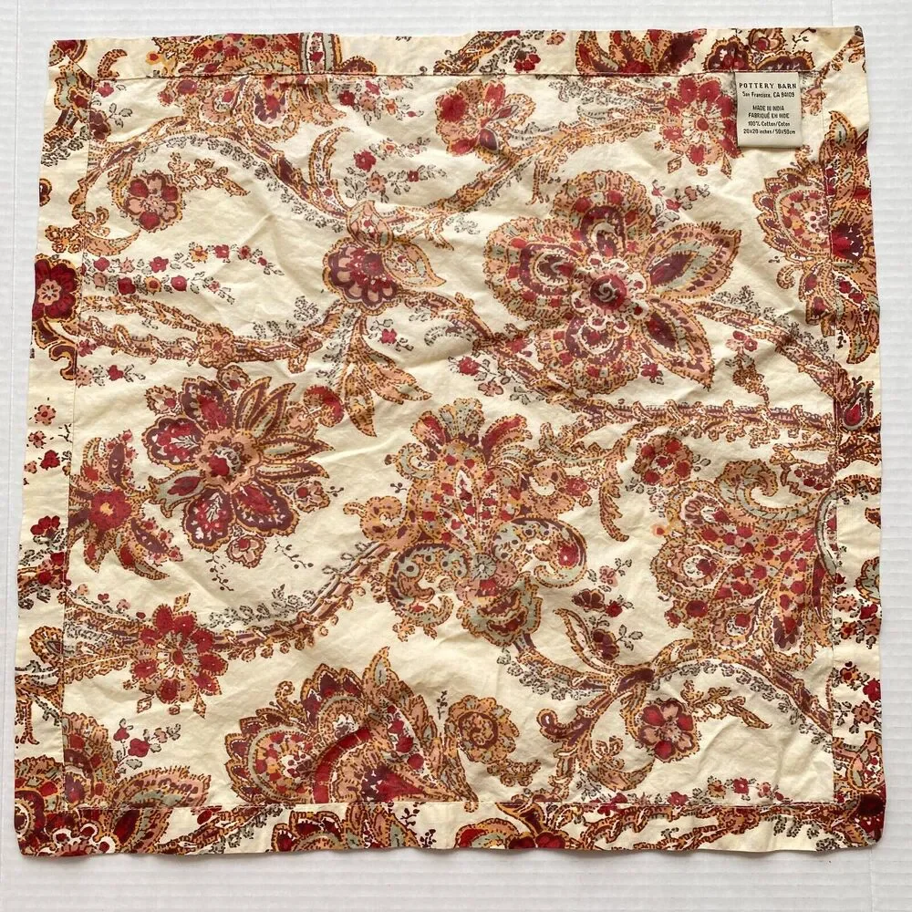 Pottery Barn Napkins Table Kitchen Dining Decor Floral Paisley Square Set of 2